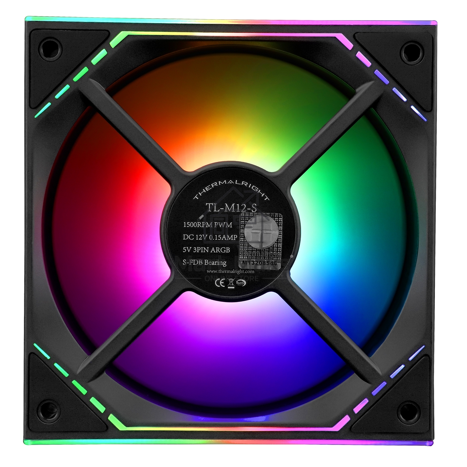 Кулер для корпуса Thermalright TL-M12-S (120x124x25mm, 4-pin PWM, ARGB, 47.6CFM, 23.2dBA, 1500RPM, Black)