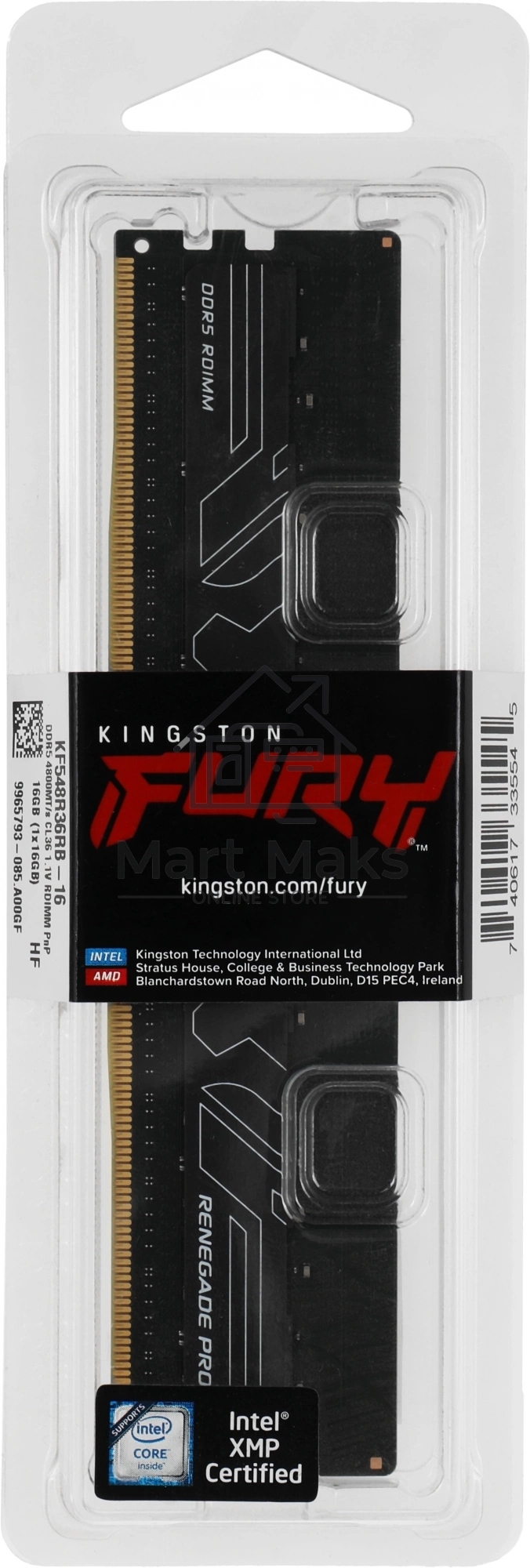Оперативная память Kingston Fury Renegade Pro, DDR5, 16GB (1x16GB), 4800MHz, CL36, ECC, RDIMM