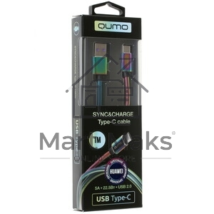 Кабель Qumo Type-С кабель, 1м, USB 2.0, 5В, 2А, 10Вт, тканевая оплетка, стальной коннектор, черный