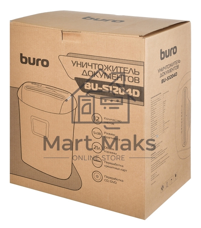 Шредер Buro Office BU-S1204D (секр.P-4)/фрагменты/12лист./21лтр./пл.карты/CD