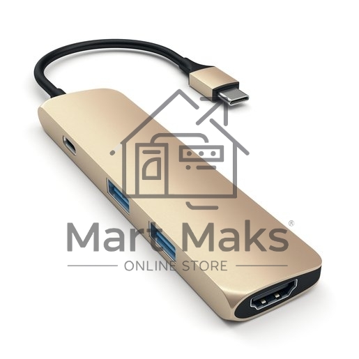 USB адаптер Satechi Slim Aluminum Type-C Multi-Port Adapter with Type-C Charging Port. Интерфейс USB-C. Порты USB Type-C, 2хUSB 3.0, 4K HDMI.  золотой.