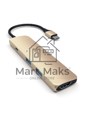 USB адаптер Satechi Slim Aluminum Type-C Multi-Port Adapter with Type-C Charging Port. Интерфейс USB-C. Порты USB Type-C, 2хUSB 3.0, 4K HDMI. золотой.