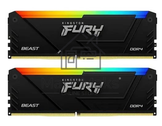 Оперативная память Kingston Fury Beast, DDR4, 16GB (2x8GB), 3200MHz, CL16, DIMM, с радиатором, RGB, черный