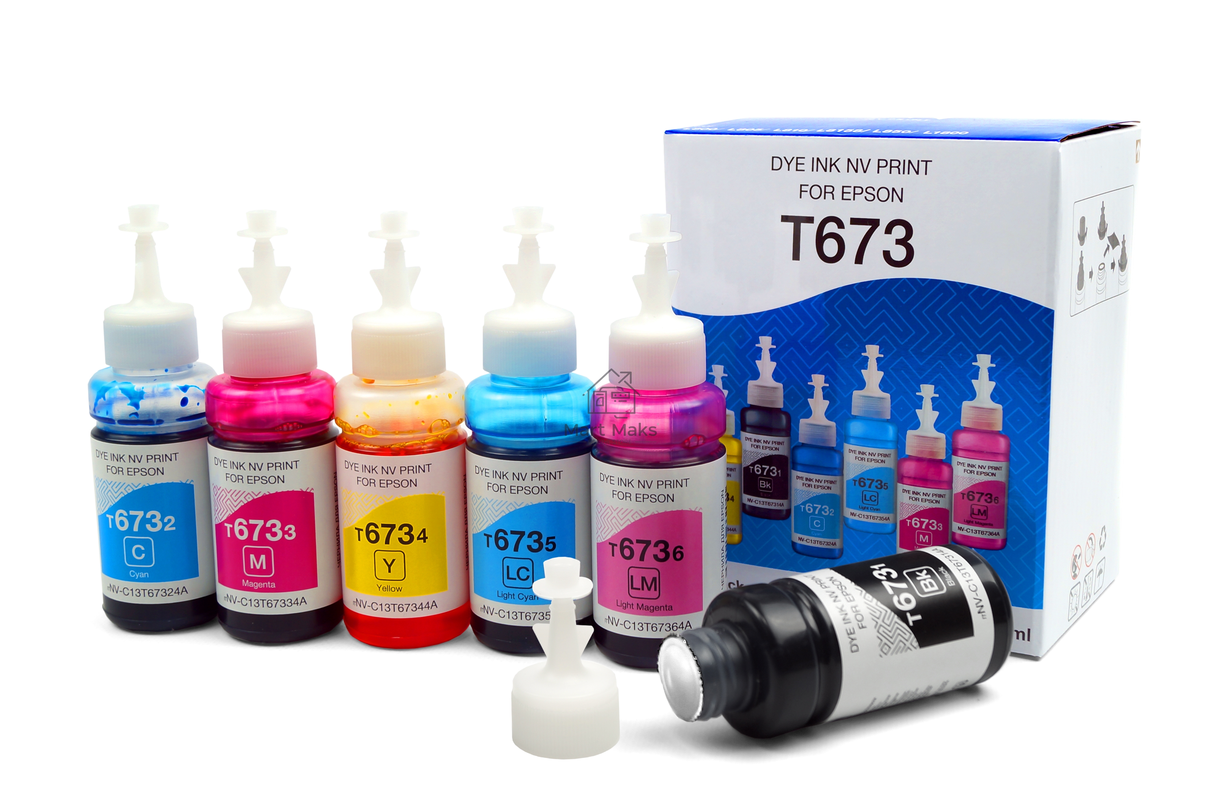 Чернила T673 для принтеров Epson L800, L805, L810, L8158, L850, L1800, комплект 6 цветов по 100 мл совместимые