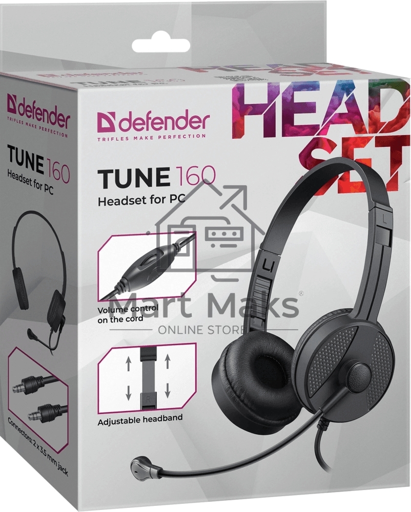 Гарнитура проводная Defender Tune 160 (черный, провод 1.8 м) (63164)