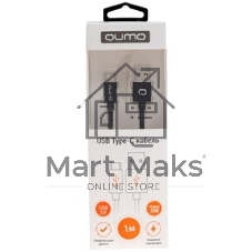 Кабель Qumo Type-С кабель, 1м, USB 2.0, 5В, 5А, 25Вт, тканевая оплетка, стальной коннектор, черный