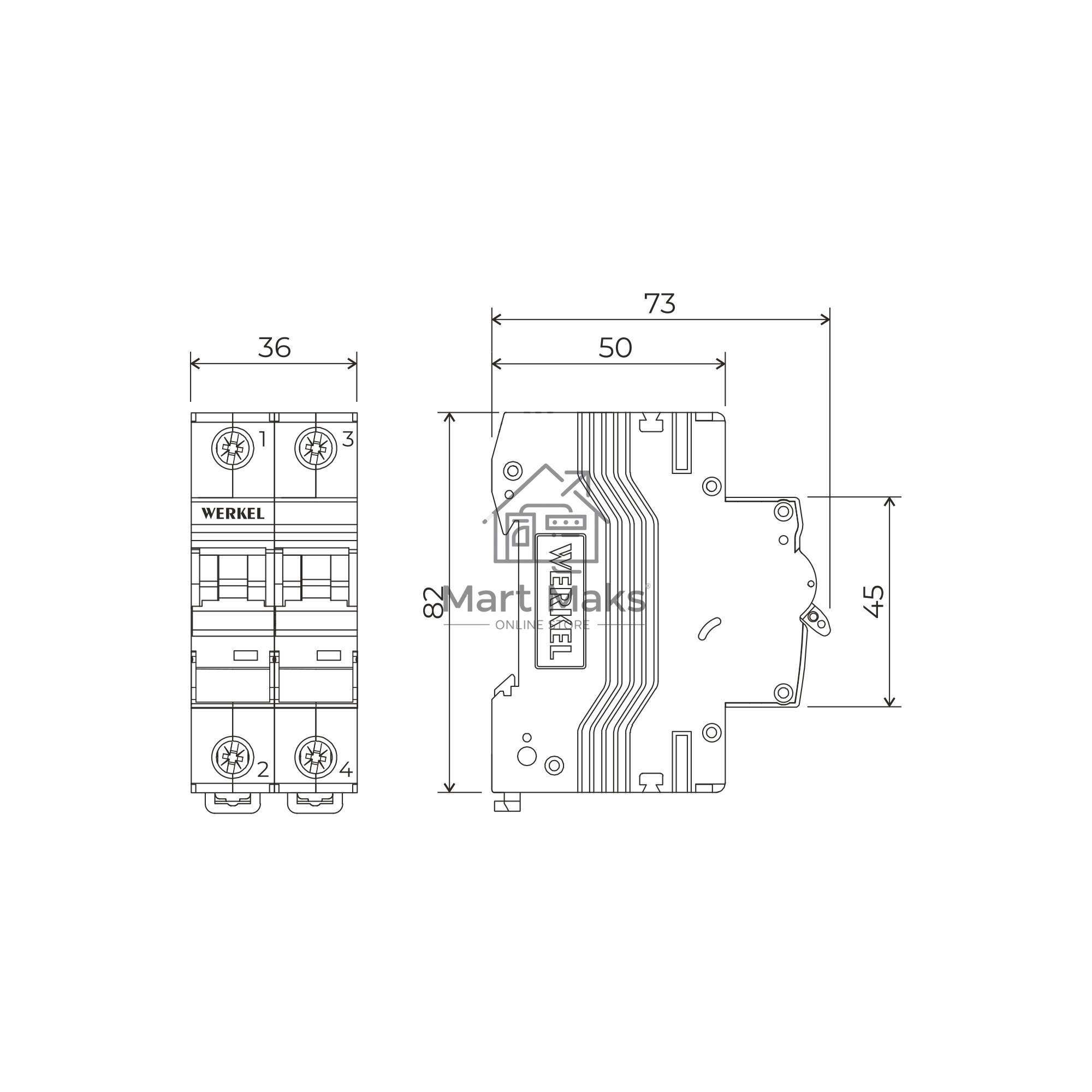 Автоматический выключатель Werkel 2P  25 A  C  6 кА W902P256