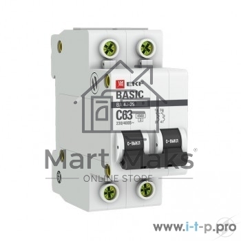 Автоматический выключатель EKF mcb4729-2-63C 2P 63А (C) 4,5кА ВА 47-29 Basic