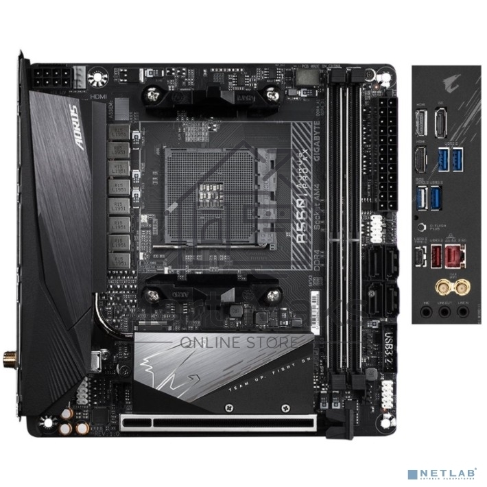 Материнская плата Gigabyte B550I AORUS PRO AX, AM4, AMD B550, 2xDDR4, 4xSATA, 2xM.2, 1xPCIe 4.0 x16, 2xHDMI, 1xDP, 1x 2.5Gb LAN, 1xUSB-C 3.2 Gen 2, 4xUSB-A 3.2 Gen 1, 3x3.5 мм, 7.1, Mini-ITX