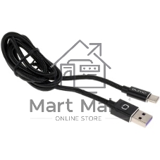 Кабель Qumo Type-С кабель, 1м, USB 2.0, 5В, 5А, 25Вт, тканевая оплетка, стальной коннектор, черный