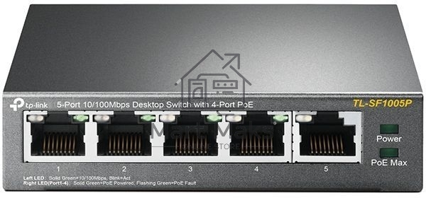Коммутатор TP-Link SMB TL-SF1005P 5-портовый 10/100 Мбит/с настольный коммутатор с 4 портами PoE 