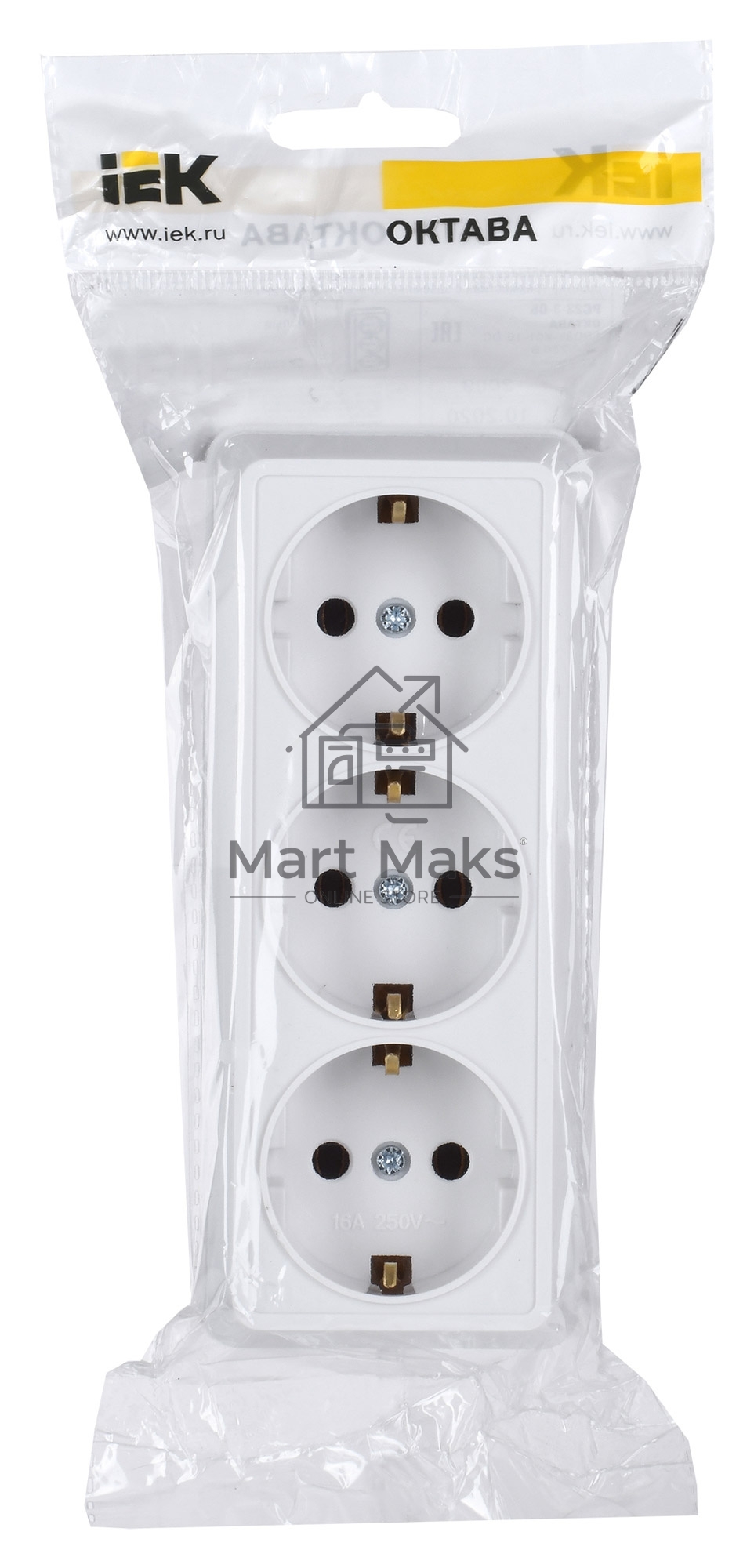 Розетка Iek ERO31-K01-16-DC РС23-3-ОБ 3местн. с з/к 16А откр.уст. ОКТАВА (белый)