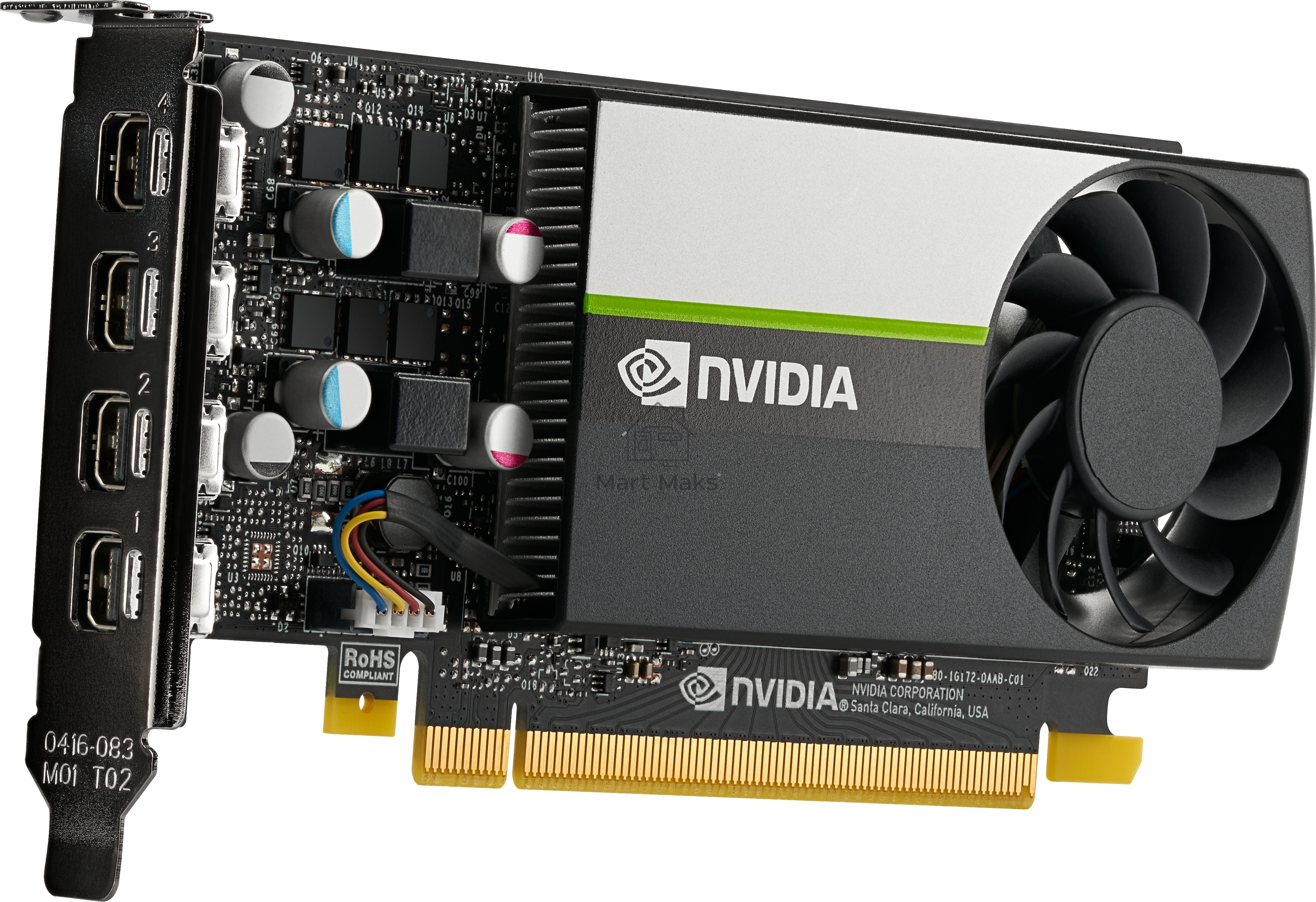Видеокарта PNY GPU NVIDIA VCNT1000-8GB-SB PCI-Express 3.0 x16, LP8 GB GDDR6 128-bit, 4x Mini DP 1.4, 1x LP bracket.