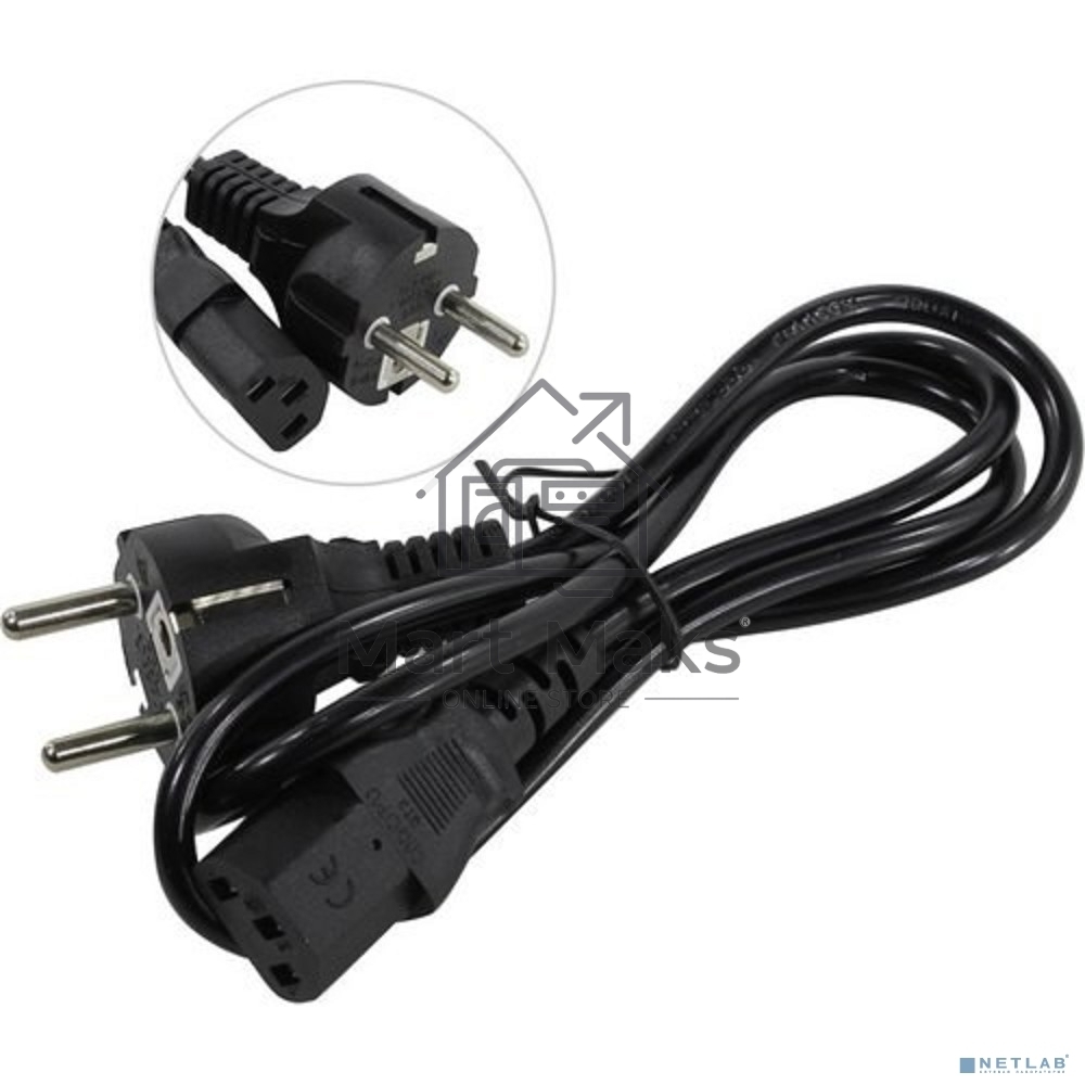 Кабель питания ExeGate Power PC-1P (Евровилка Schuko->С13) VDE-250V-3*0.5-CU, 6A, черный, 1.0м