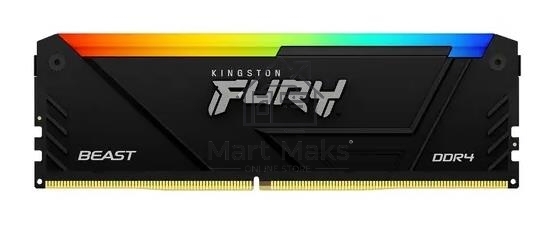 Оперативная память Kingston Fury Beast, DDR4, 16GB (1x16GB), 3600MHz, CL18, DIMM, с радиатором, RGB, черный