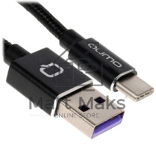 Кабель Qumo Type-С кабель, 1м, USB 2.0, 5В, 5А, 25Вт, тканевая оплетка, стальной коннектор, черный