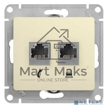Механизм розетки комп. 2-м Glossa RJ45+RJ45 кат.5е беж. SchE GSL000285KK