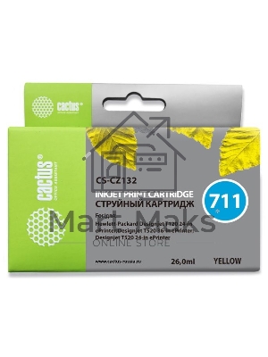 Картридж струйный Cactus CS-CZ132 №711 желтый (26 мл) для HP DesignJet T120/T520