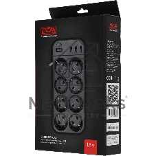 Сетевой фильтр Powercom SP-08 USB03AB 1,8 m 1.8м, 8 розеток, черный, коробка