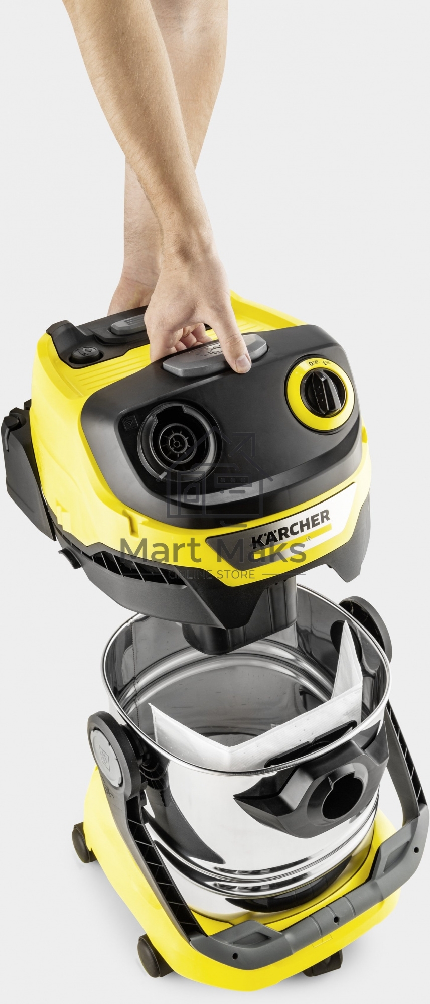Строительный пылесос Karcher WD 5 S V-25/5/22 желтый, 1100 Вт, уборка сухая/сбор воды, пылесборник мешок/контейнер, 25 л