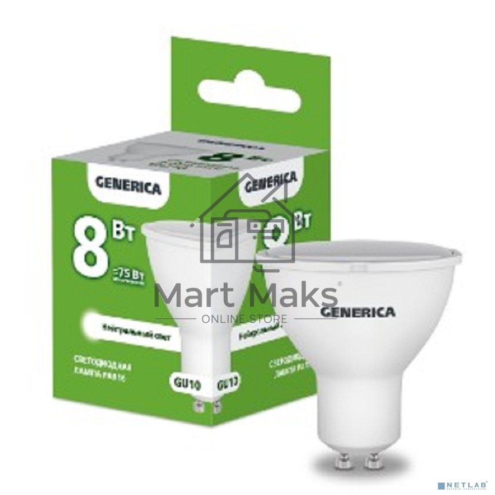 Лампа cветодиодная LED PAR16 IEK LL-PAR16-08-230-40-GU10-G софит 8Вт 230В 4000К GU10 GENERICA