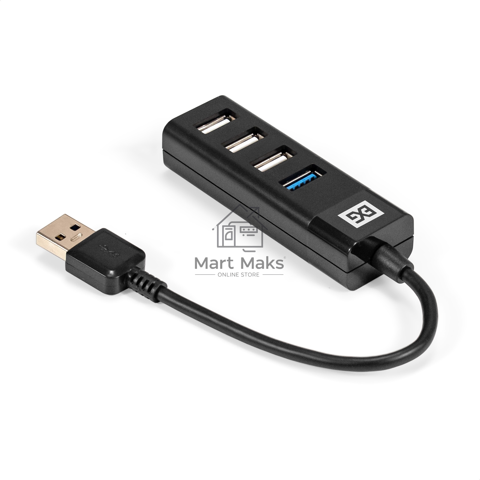 Хаб USB (концентратор) 4-в-1 ExeGate DUB-3213 (кабель-адаптер USB2.0 --> 3xUSB2.0, 1xUSB3.0, Plug&Play, черный)