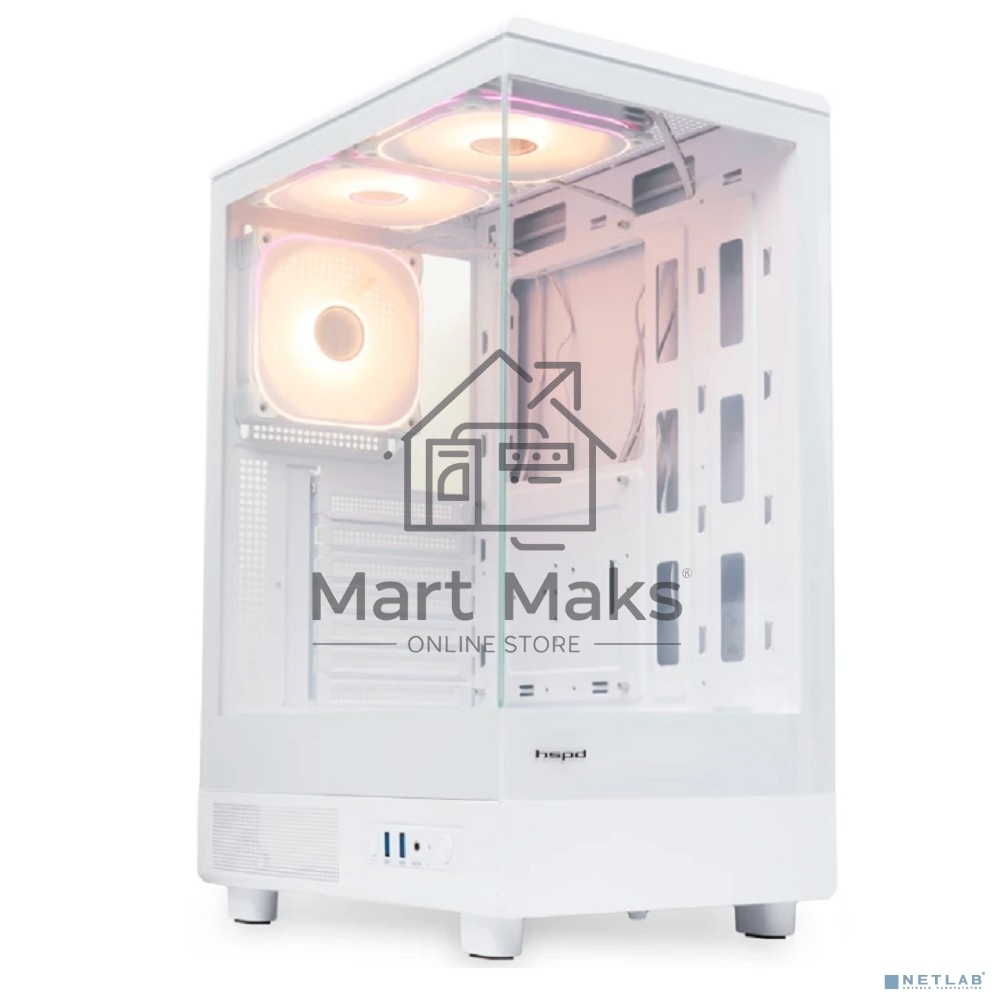 Компьютерный корпус HSPD F510, Panoramic Mid Tower, белый, TG, 0.5 SPCC, 3x120мм ARGB ATX, mATX, mITX 180/280/160мм 1x2.5