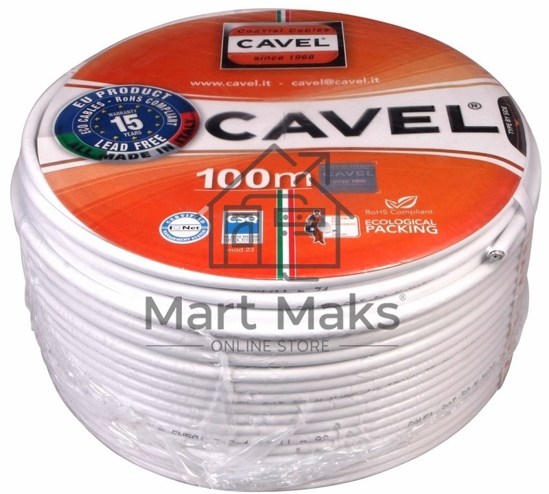Кабель коаксиальный CAVEL DG-113, Cu/Al/CuSn, 75%, 75 Ом, бухта 100 м, белый