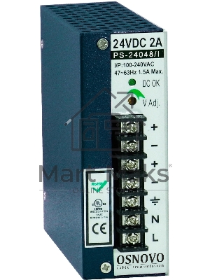 Блок питания OSNOVO Промышленный блок питания. DC24V, 2A (48W). Диапазон входных напряжений: AC195-265V
