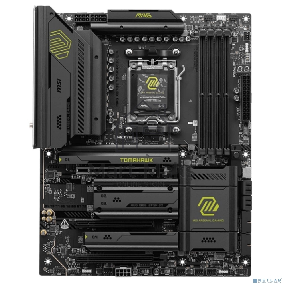 Материнская плата MSI MAG X870E TOMAHAWK WIFI, AM5, AMD X870, 4xDDR5, 4xSATA, 4xM.2, 1xPCI-E 5.0 x16, 1xPCI-E 4.0 x4, 1xPCI-E 3.0 x1, 1xHDMI, 2xUSB Type-C, 1x5Gb LAN, 2xUSB-A 3.2 Gen 2, 3xUSB-A 3.2 Gen 1, 4xUSB-A 2.0, 7.1, Wi-Fi 7, ATX