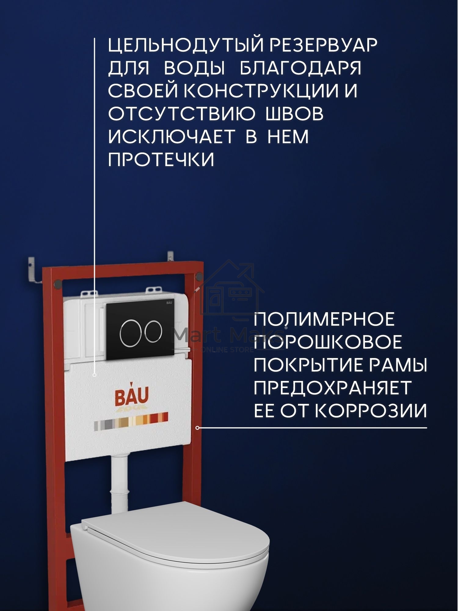 Комплект BAU 6 в 1: инсталляция BAU PRO для подвесного унитаза, унитаз подвесной безободковый торнадо обратного потока Bau Dream 52х36 Hurricane-5, сиденье быстросъемное микролифт, кнопка смыва BAU Dream , черная матовая
