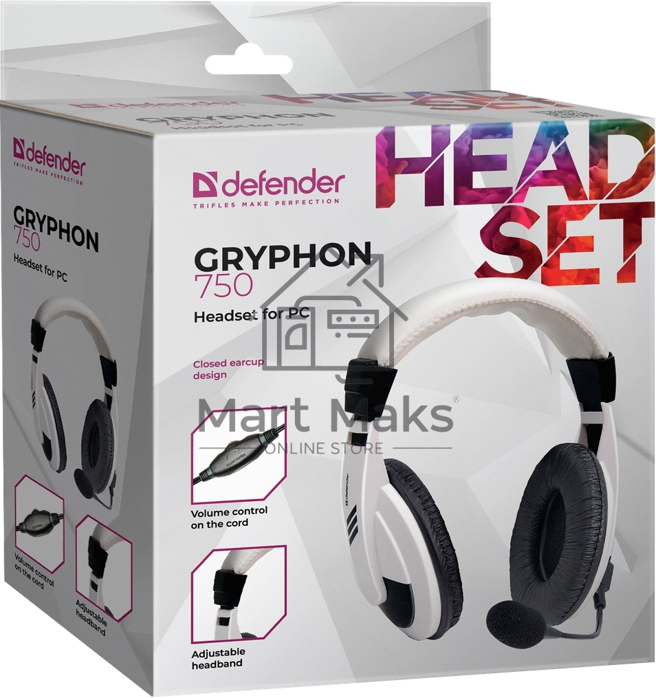 Наушники Defender Gryphon 750 белый, кабель 2 м