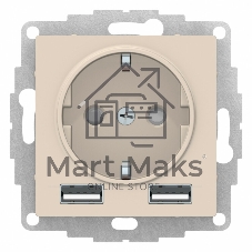 Бежевый Розетка 16А c 2 USB A+A, 5В/2,4А, 2х5В/1,2А, механизм Schneider Electric