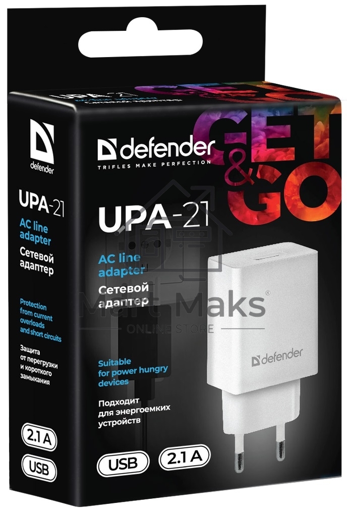 Сетевой адаптер Defender 1xUSB, 5V/2.1А, белый (UPA-21) (83571)
