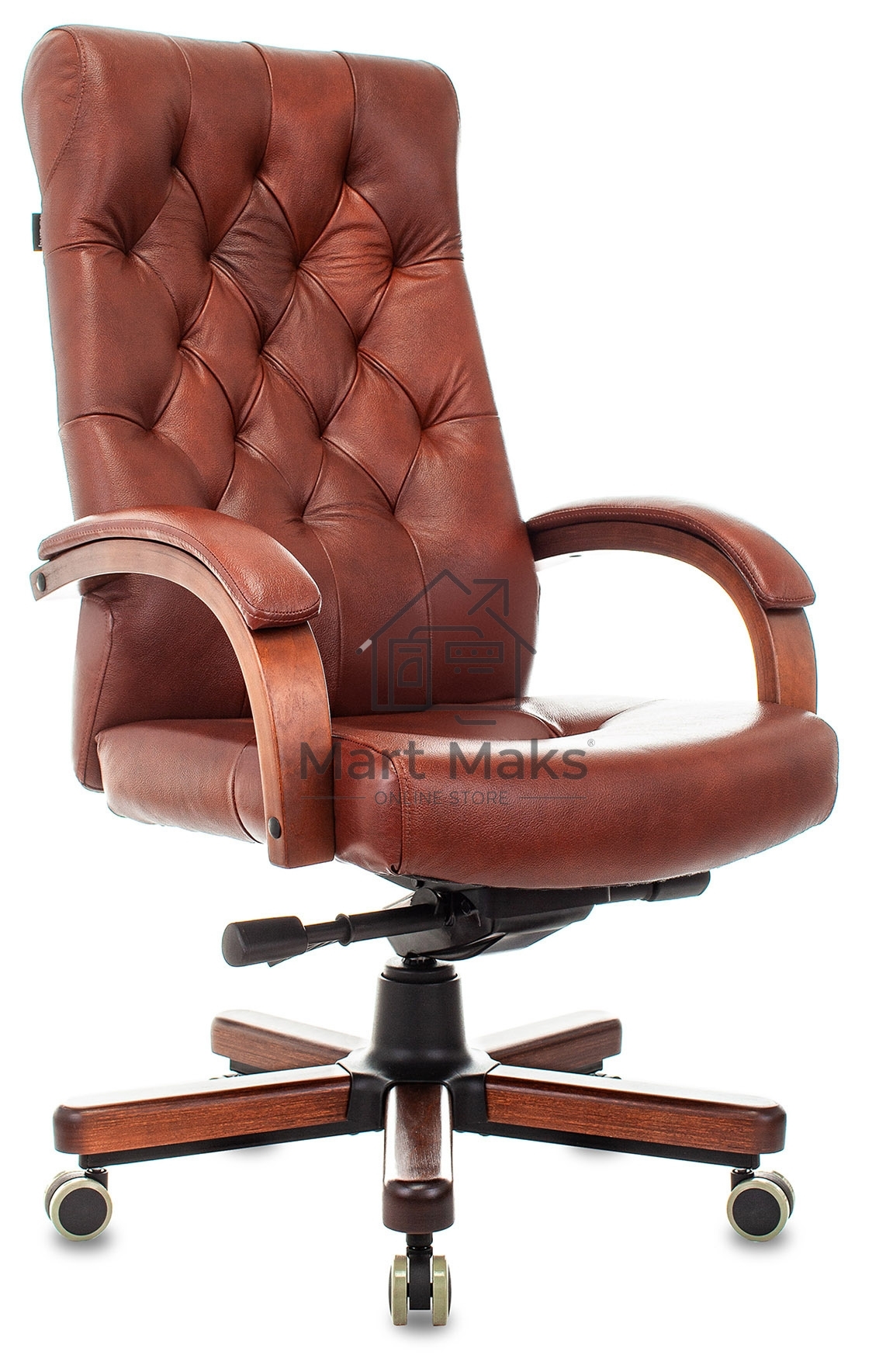 Кресло руководителя Бюрократ T-9928WALNUT светло-коричневый Leather Eichel, кожа, крестов. металл/дерево