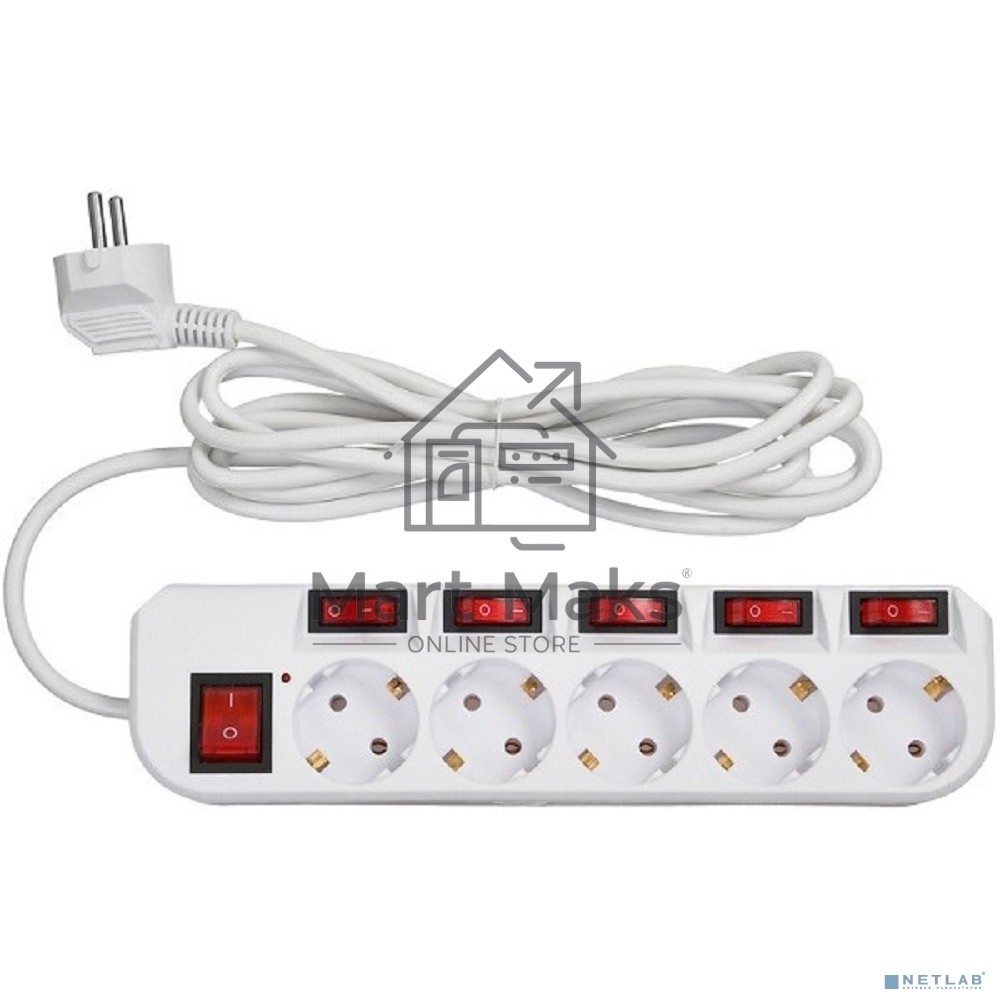 Сетевой фильтр Buro 500SH-3-SW-W 3м (5 розеток) белый (коробка)
