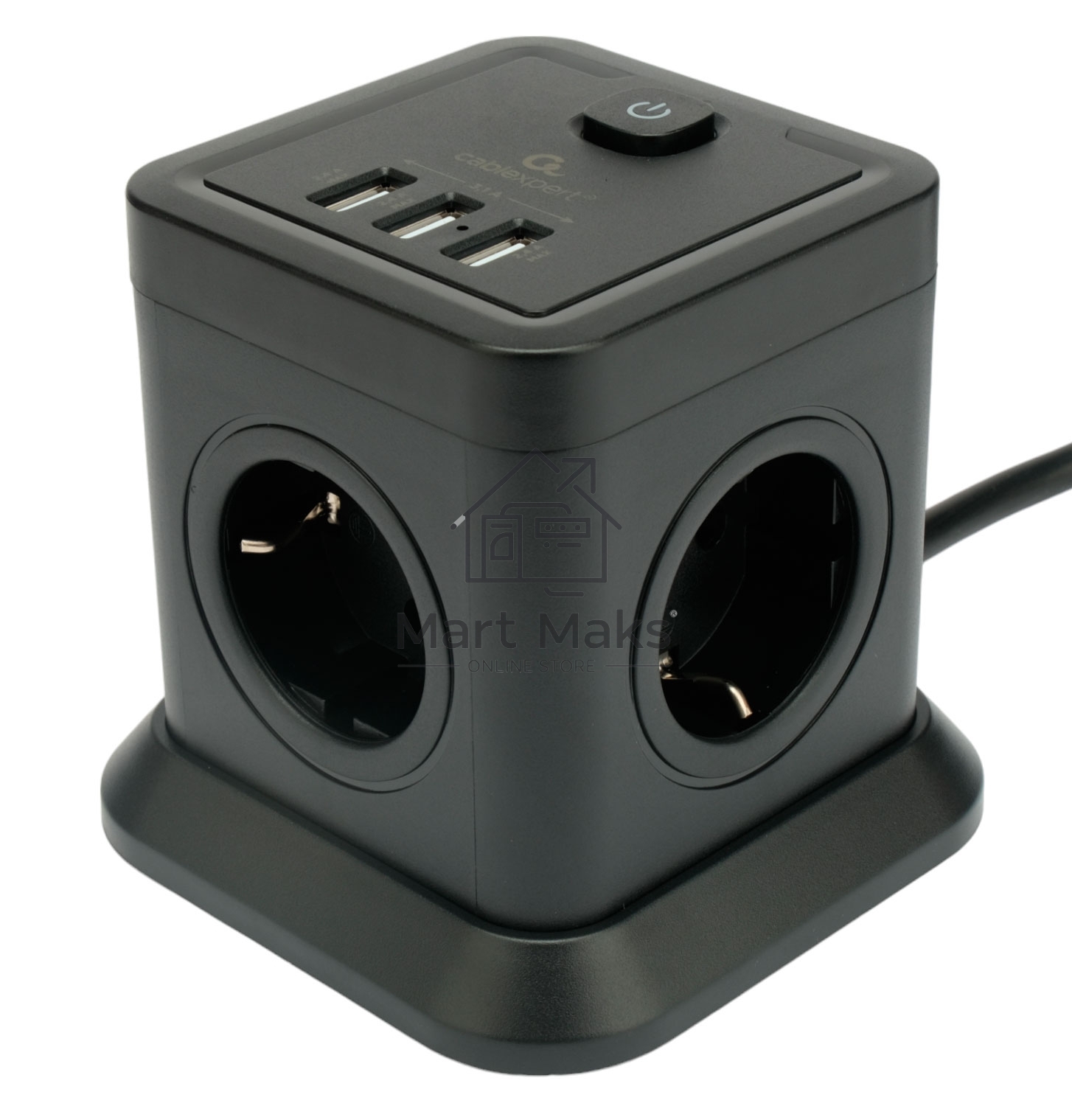 Сетевой фильтр Cablexpert Tower, TWR-4-U3-B-3, 4р, 10А, 3xUSB, 3.1А, 3м, ур.защиты 2+, черный, коробка