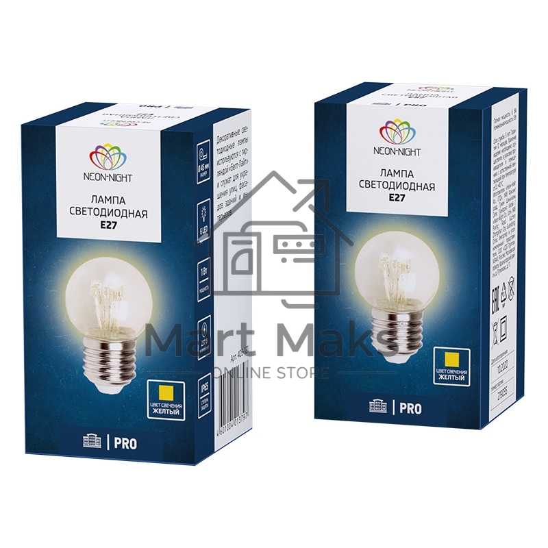 Лампа шар e27 6 LED Ø45мм - желтая, прозрачная колба, эффект лампы накаливания