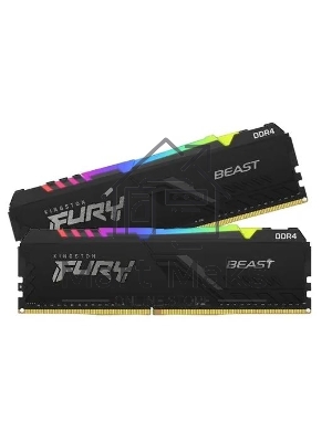 Оперативная память Kingston Fury Beast, DDR4, 32GB (2x16GB), 3200MHz, CL16, DIMM, с радиатором, RGB, черный
