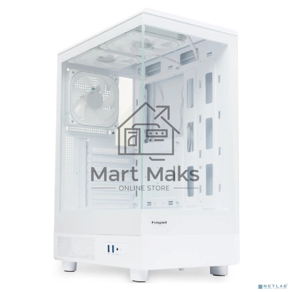 Компьютерный корпус HSPD F510, Panoramic Mid Tower, белый, TG, 0.5 SPCC, 3x120мм ARGB ATX, mATX, mITX 180/280/160мм 1x2.5