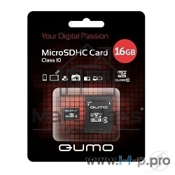 Флеш карта QUMO QM16GMICSDHC10U1 16Gb MicroSDHC Class 10 UHS-I, SD adapter