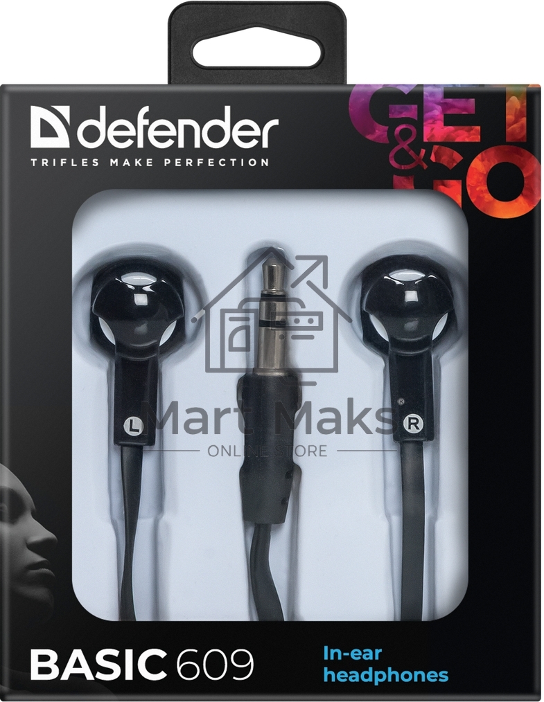 Наушники Defender вставки Basic 609 черный/белый
