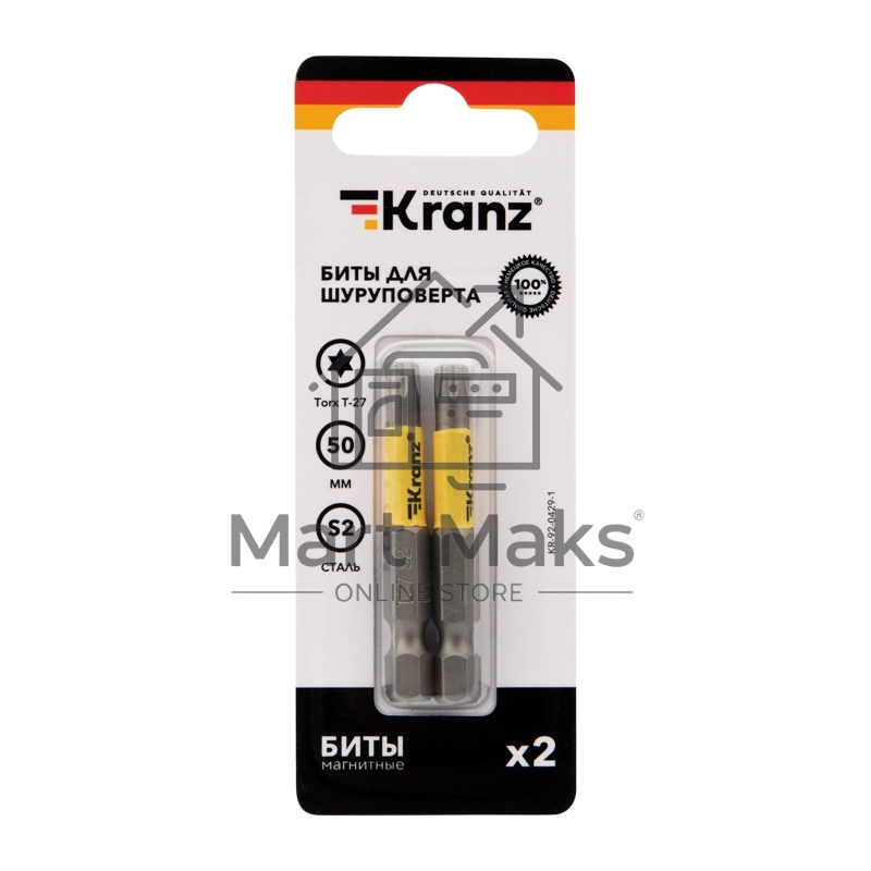 Бита для шуруповерта KRANZ Torx T27х50 мм (2 шт./уп.)