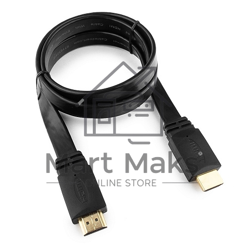 Кабель Cablexpert HDMI CC-HDMI490-15, 19M/19M, v2.0, медь, позол.разъемы, экран, плоский кабель, 1м, черный, пакет