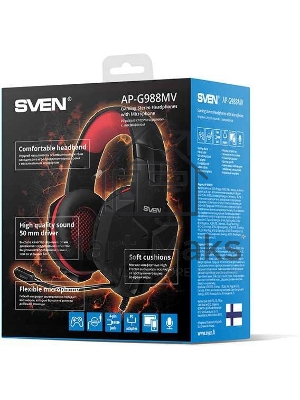 Игровые стереонаушники с микрофоном SVEN AP-G988MV, черный-красный Игровые стереонаушники с микрофоном SVEN AP-G988MV, черный-красный