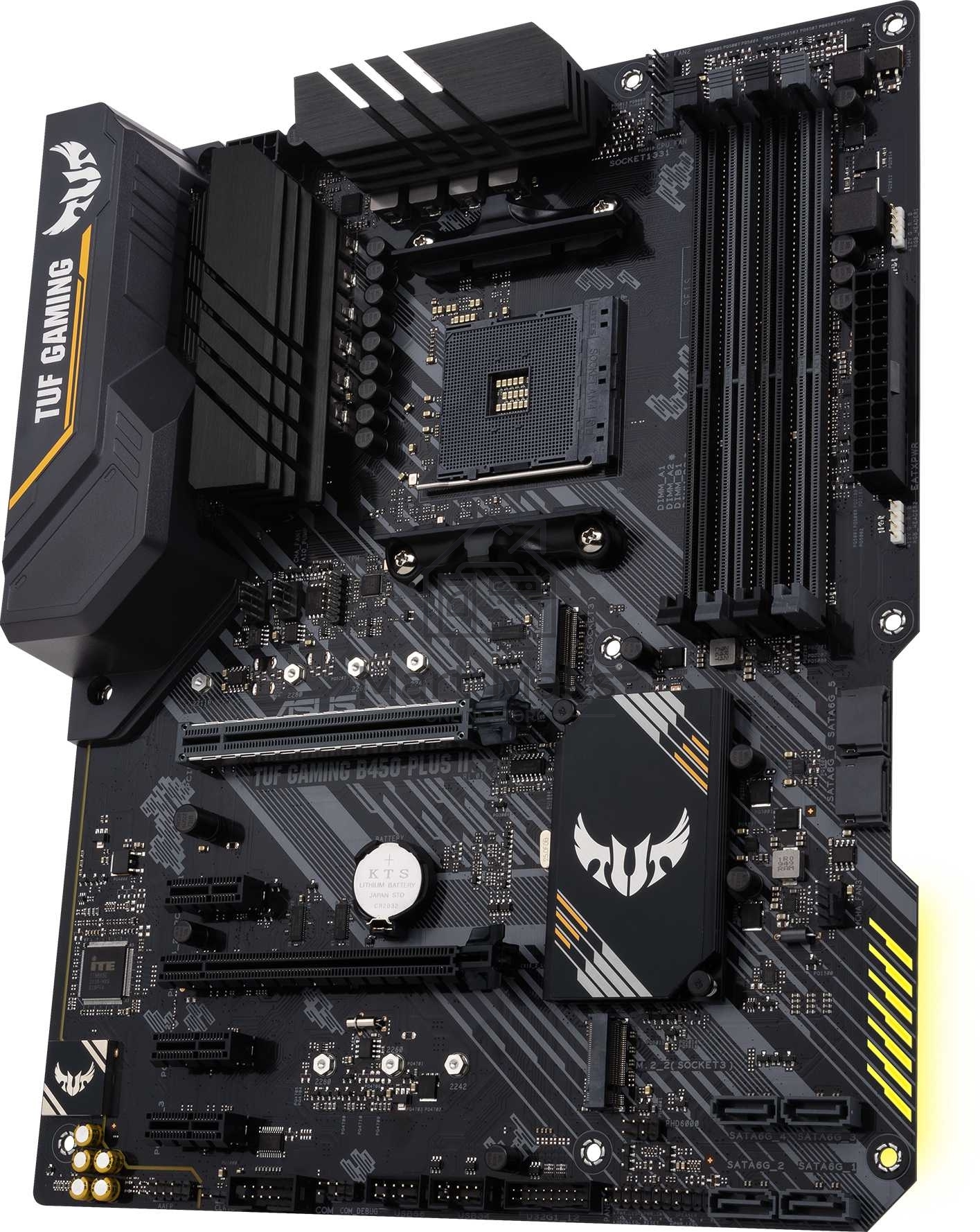 Материнская плата ASUS TUF GAMING B450-PLUS II, AM4, AMD B450, 4xDDR4, 6xSATA, 2xM.2, 1xPCI-E 3.0 x16, 1xPCI-E 2.0 x16, 3xPCI-E x1, 1xHDMI, 1xDP, 1x 1Gb LAN, 4xUSB 3.2 Gen 1, 1xUSB 3.2 Gen 2, 1xUSB-C 3.2 Gen 2, 5x3.5 мм, 7.1, ATX