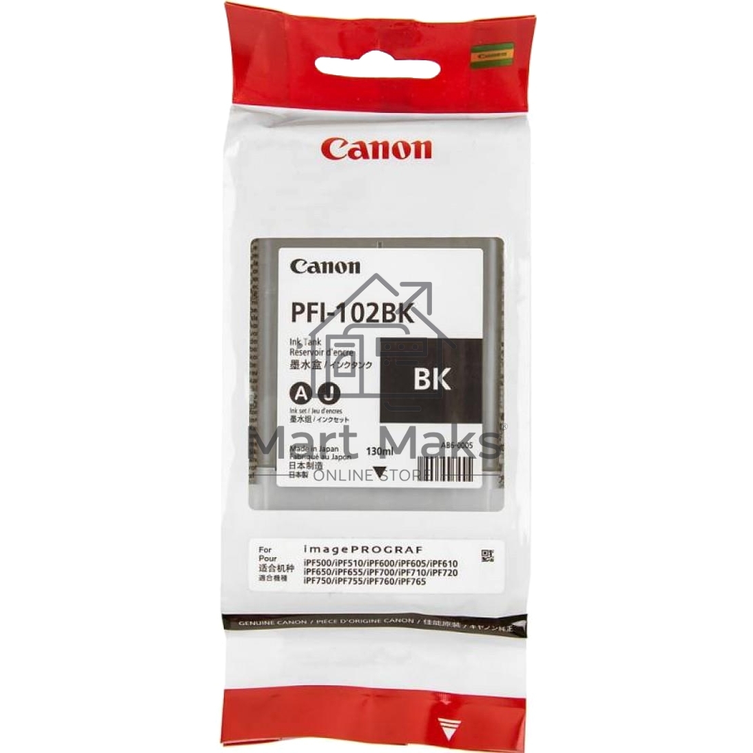 Картридж струйный Canon PFI-102Bk (0895B001) черный (130 мл.) для Canon iPF605, iPF610, iPF650, iPF655, iPF710, iPF750, iPF755, LP17, iPF510