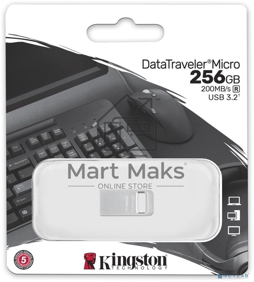 Флешка USB R/W Kingston 256Gb DataTraveler Micro DTMC3G2/256GB USB3.0 серебристый