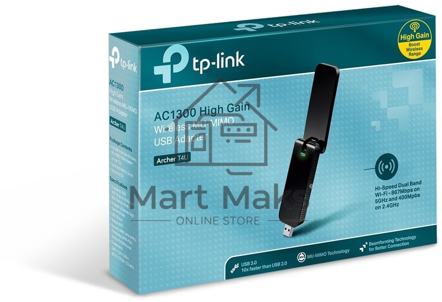 Адаптер TP-Link Wi-Fi AC1300 High Gain Wi-Fi USB Adapter, USB 3.0, External antenna