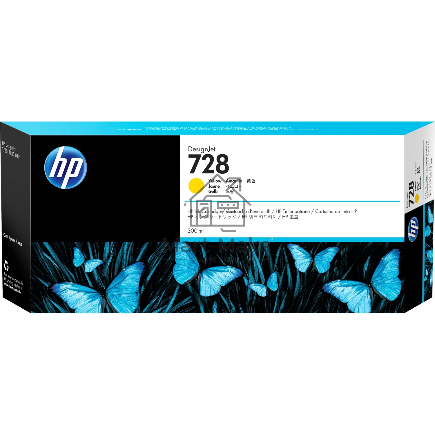 Картридж струйный HP F9K15A (HP 728) для DesignJet T730, T830. Жёлтый. 300 мл.